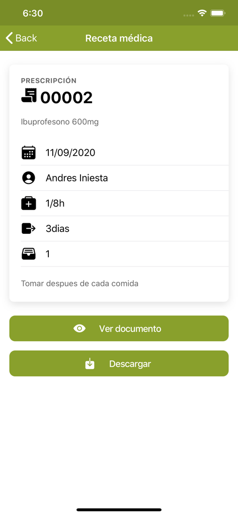 Vevi Clinic - A digital medical prescription screen within the Vevi Clinic app showing medication instructions and download options.