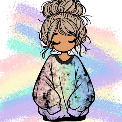 girl with baggy sweatshirt and messy bun