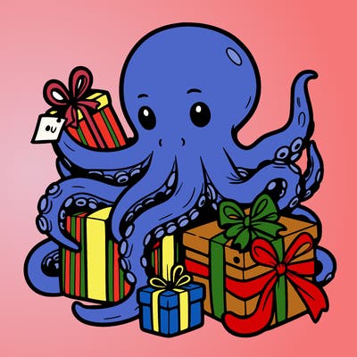 an octopus wrapping gifts
