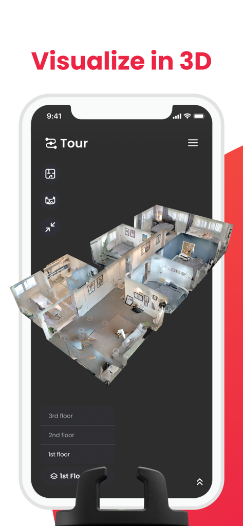 Pivo Tour - 스마트폰의 Pivo Tour 앱 내 3D 도면 평면도 시각화