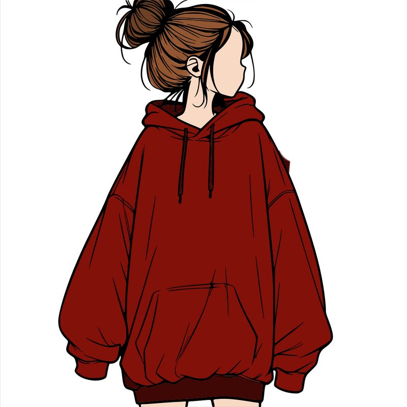 realistic girl with a oversized sweatshirt on and a bun