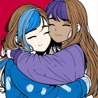 realistic two girls hugging