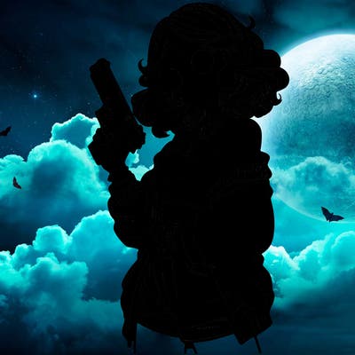 stylish teenage girl with gun