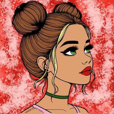 realistic girl with buns on the top of her head