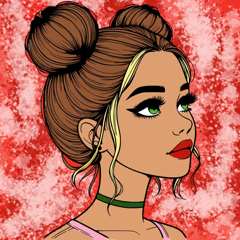 realistic girl with buns on the top of her head