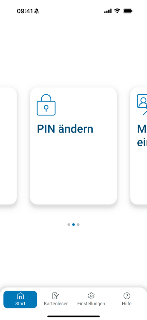 AusweisApp Bund start screen with change PIN option.