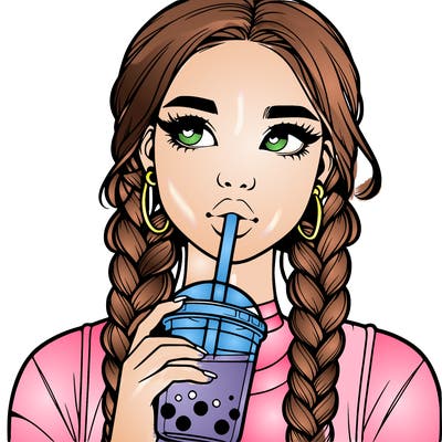 realistic girl with braided hair drinking boba