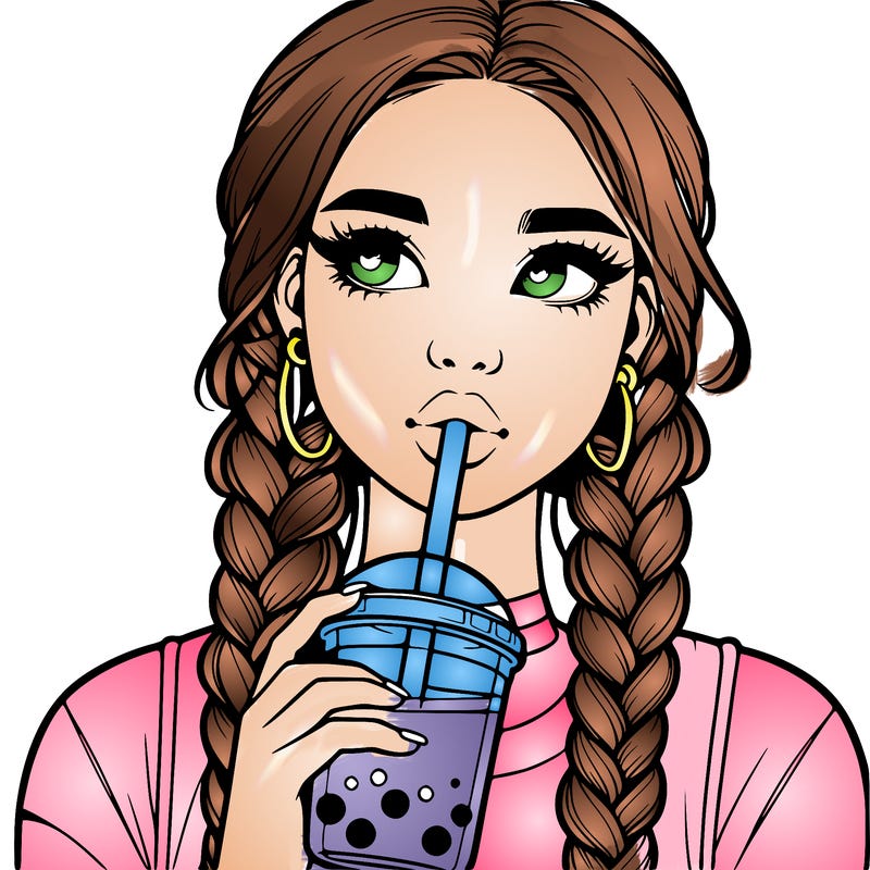realistic girl with braided hair drinking boba