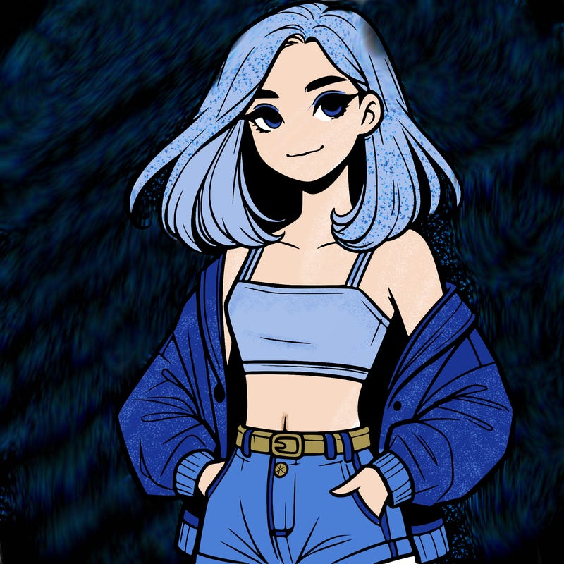 a realistic girl with a crop top and short shorts in an open jacket