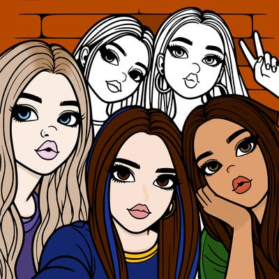 group of teen girls friends y2k up close in a selfie