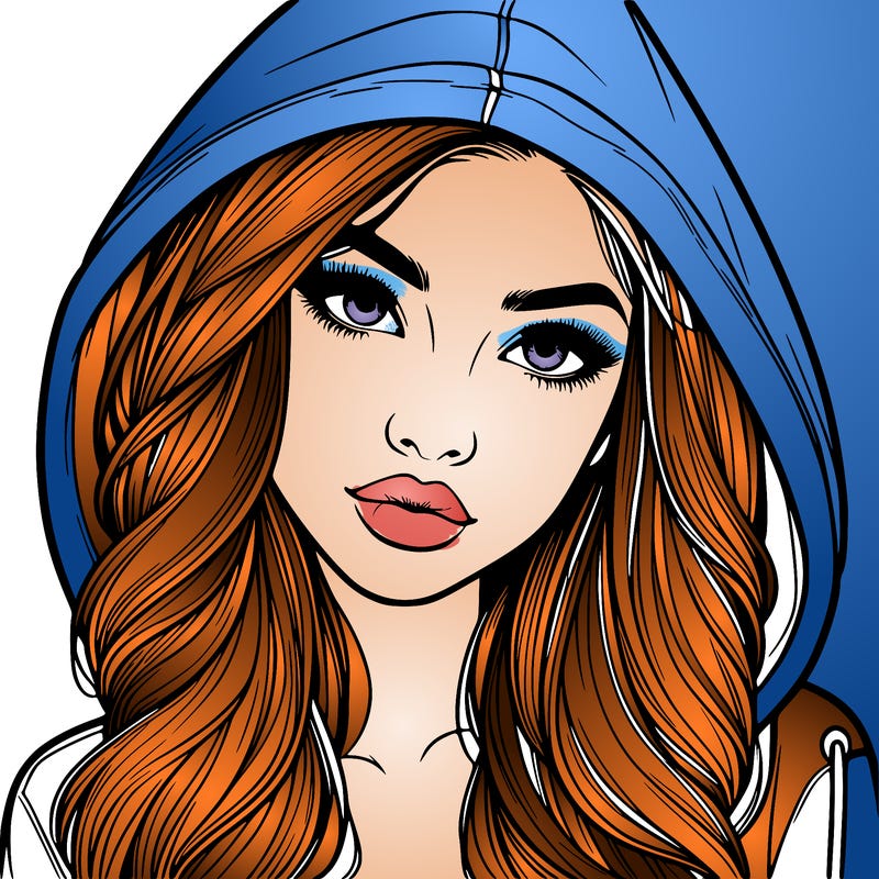 realistic beautiful girl with a hood on