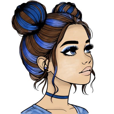 realistic girl with buns on the top of her head