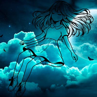 realistic girl floating