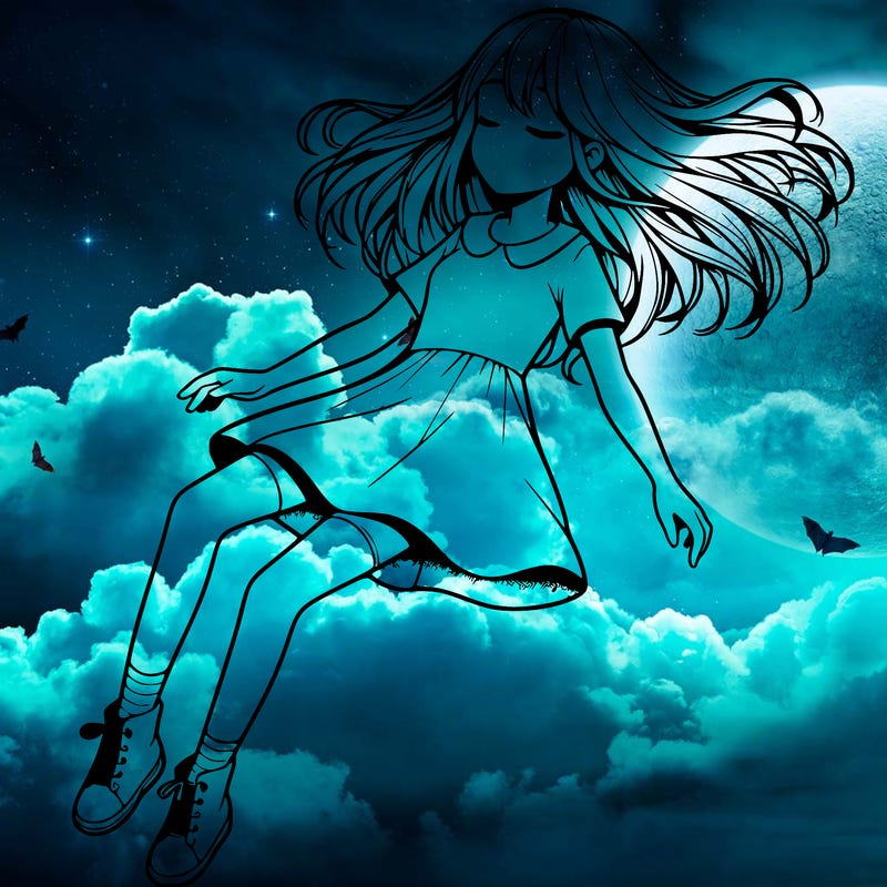 realistic girl floating