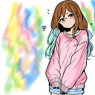 manga teen girl  in a sweater and baggy pants