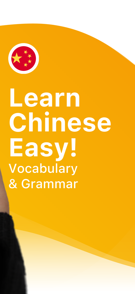 Learn Chinese Easyバナー、中国の旗のアイコンが付いた語彙と文法のレッスンを表示