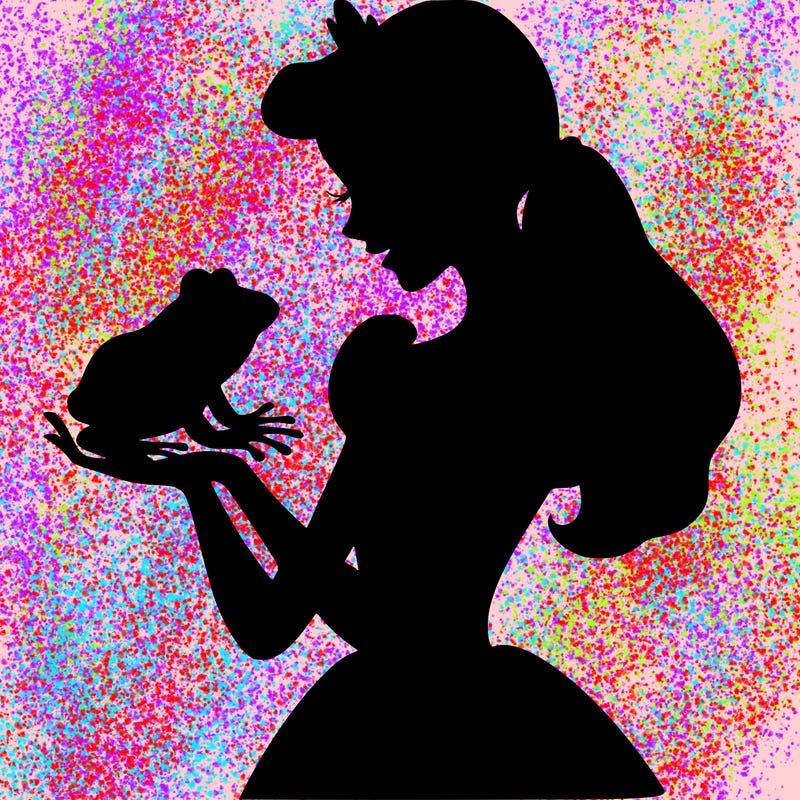 a shadow of a princess holding a frog realistic