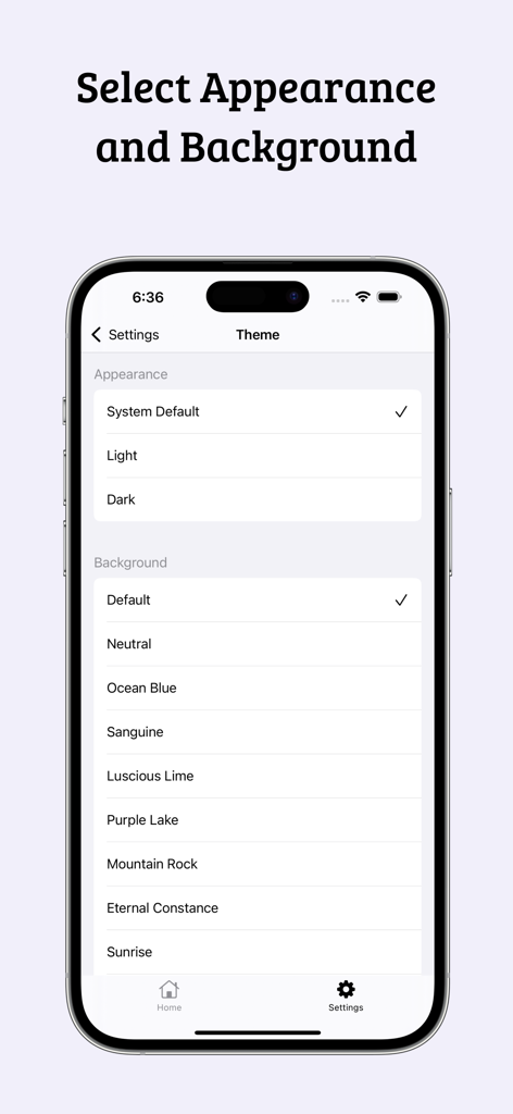 Fluid Mechanics Calculator - Appearance and background theme customization settings in the Fluid Mechanics Calculator app