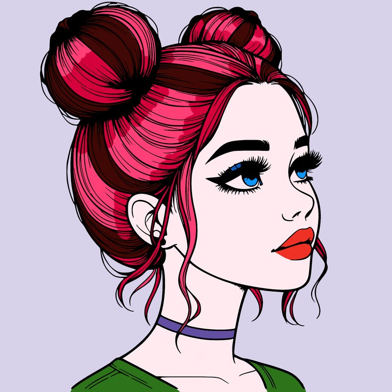 realistic girl with buns on the top of her head