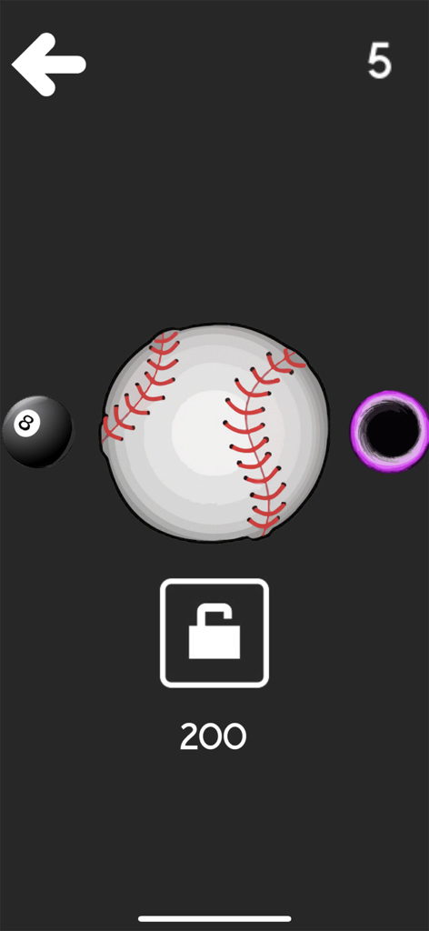 Hockey 3D game screen showing unlockable puck skins including a baseball and an eight ball