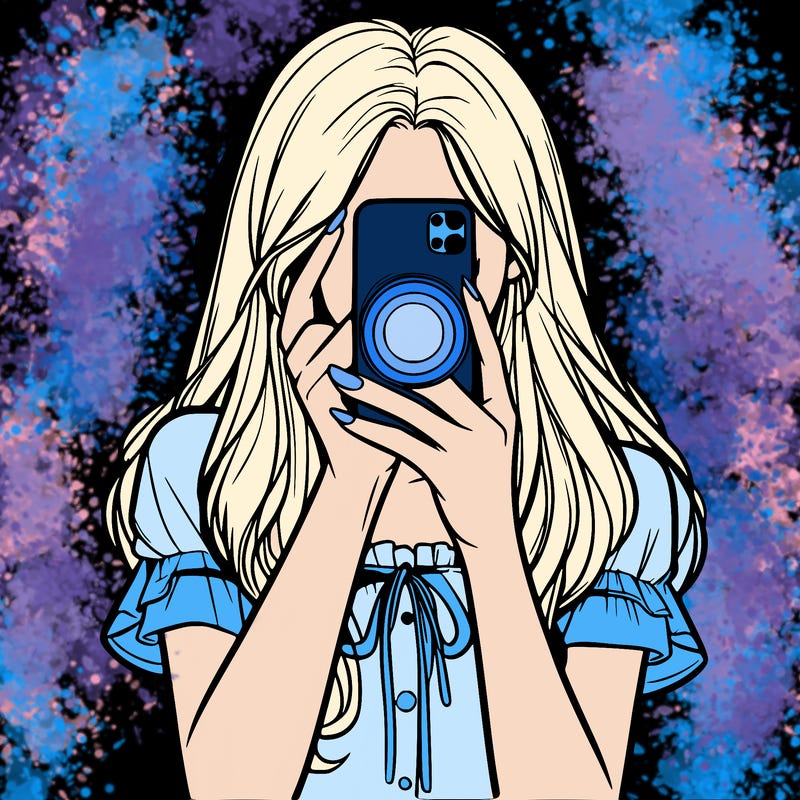 a realistic girl holding her phone taking pictures