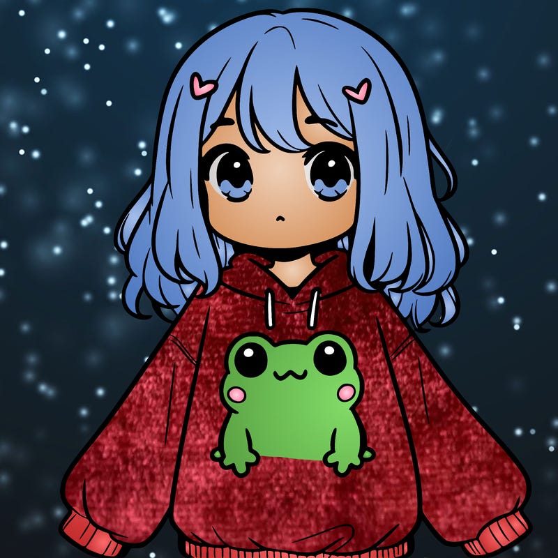 girl wearing frogging sweatshirt