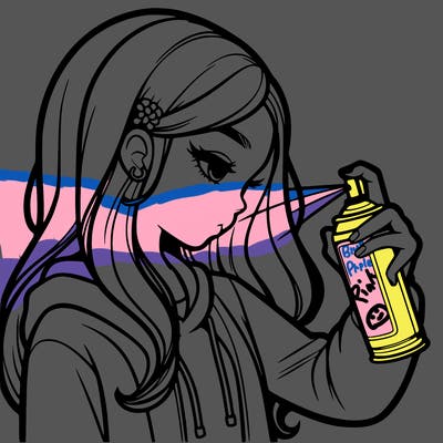 a realistic girl spray painting