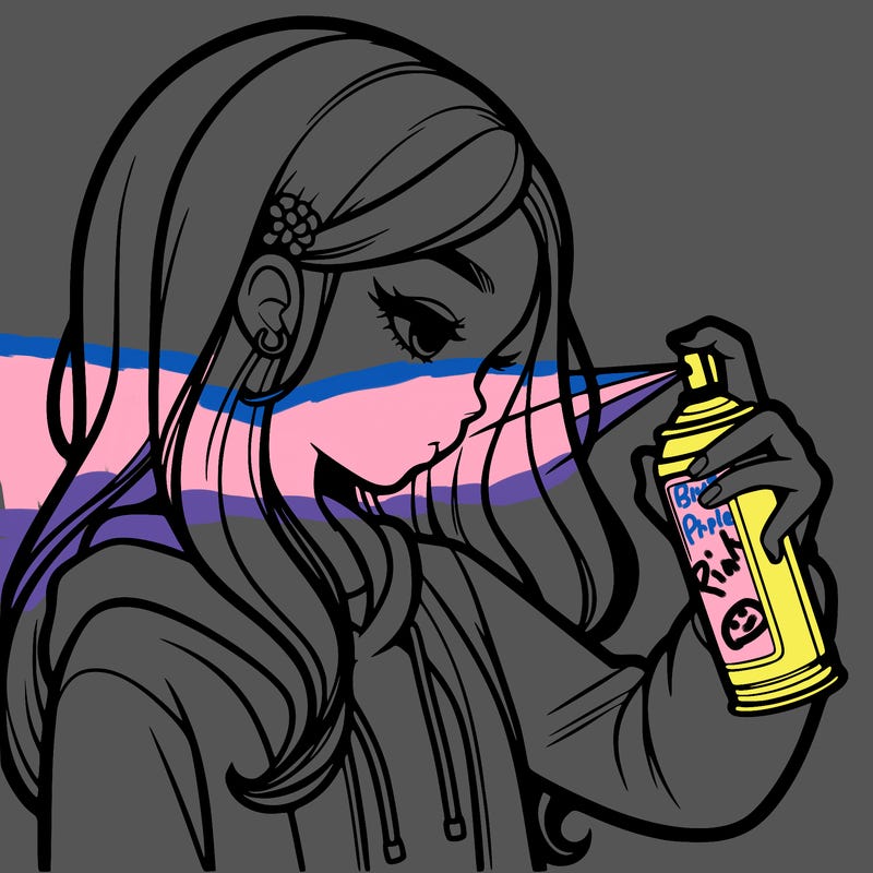 a realistic girl spray painting