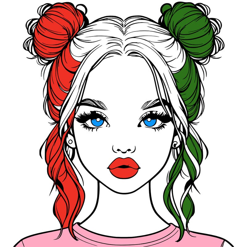 realistic girl with two buns in hair and lips