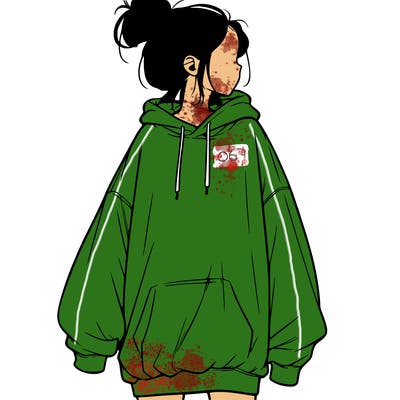 realistic girl with a oversized sweatshirt on and a bun