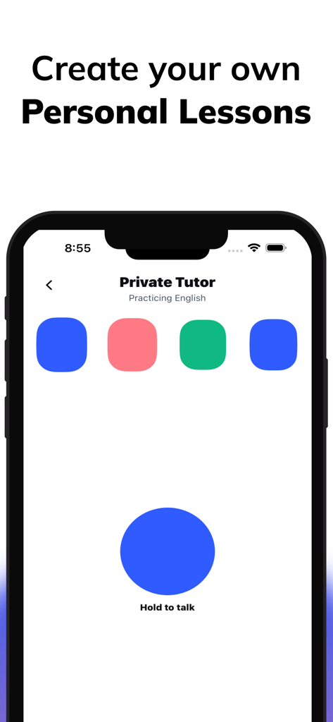 Kaboo AI: Learn To Speak - Schermata dell'app Kaboo AI che mostra un'interfaccia di tutor privato per lezioni di conversazione in inglese.