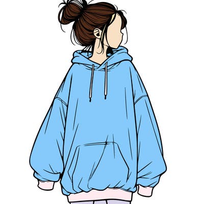 realistic girl with a oversized sweatshirt on and a bun
