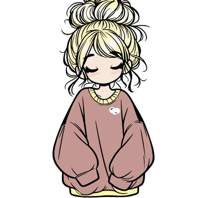 girl with baggy sweatshirt and messy bun