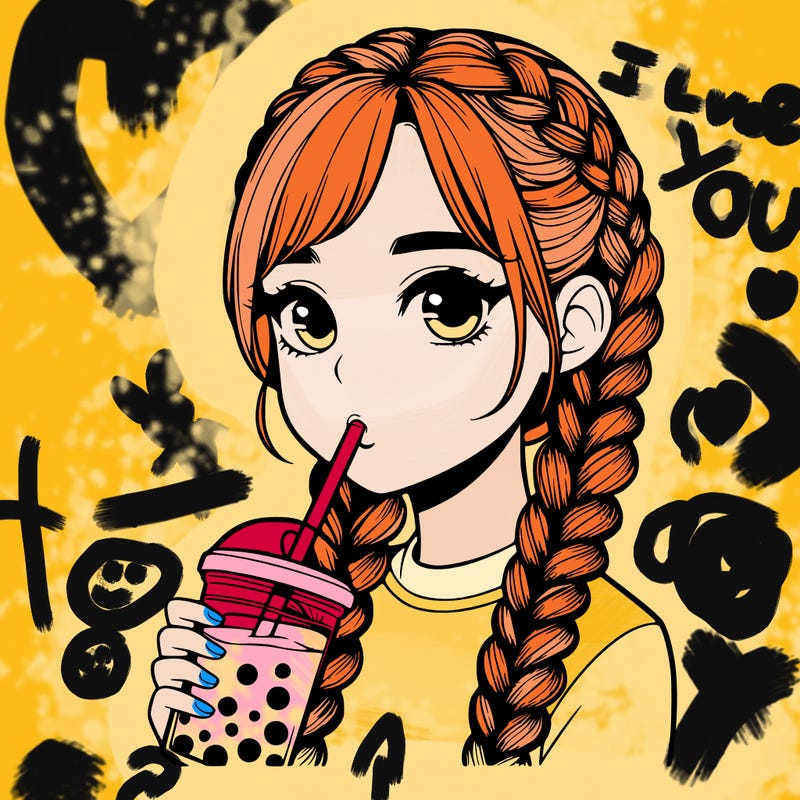 realistic girl with braided hair drinking boba