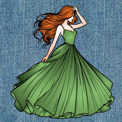 realistic woman with dress flowing in the wind