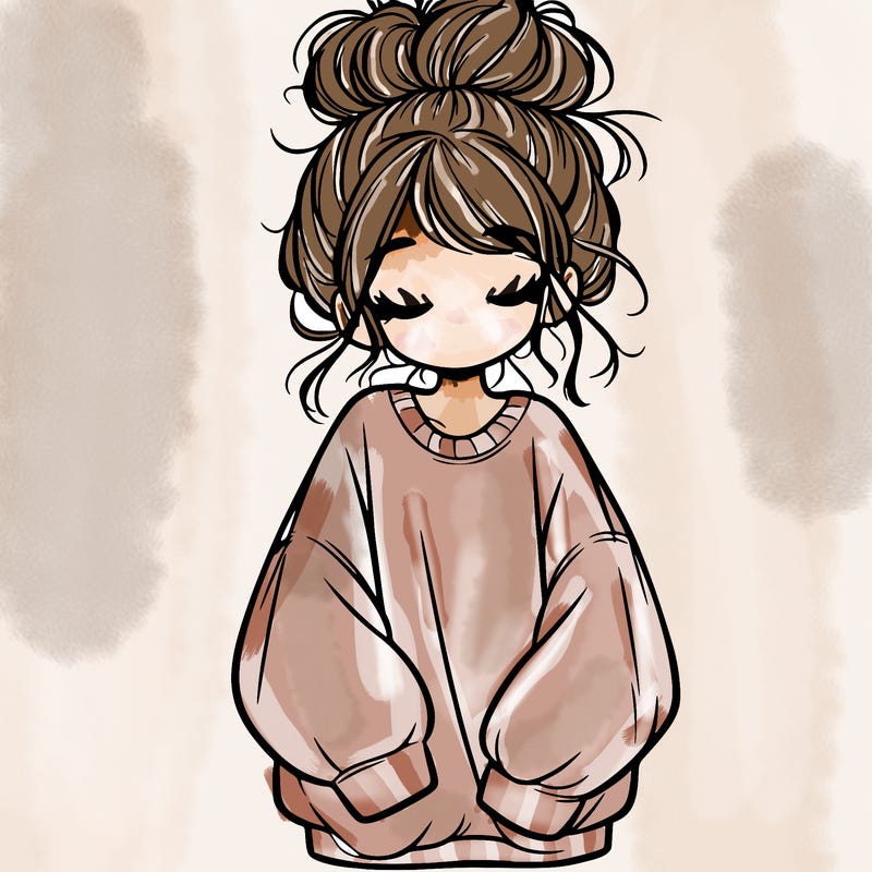 girl with baggy sweatshirt and messy bun