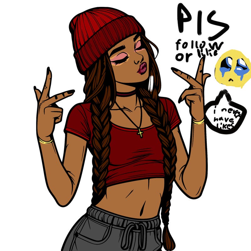 realistic teenage girl with braids and a beanie and crop top doing 🫶🏼