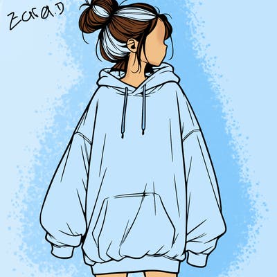 realistic girl with a oversized sweatshirt on and a bun