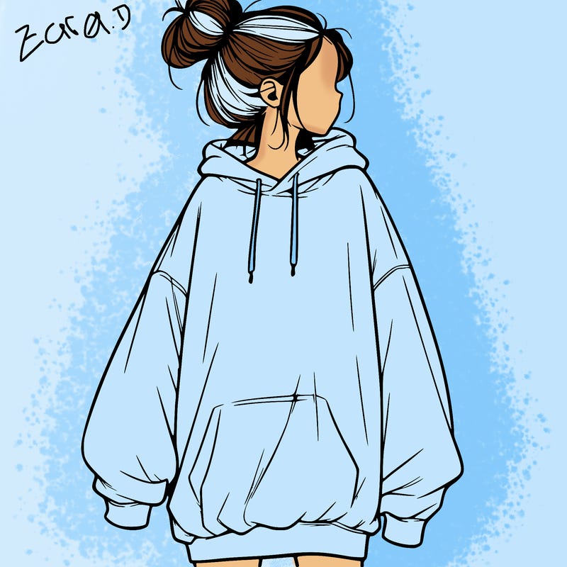 realistic girl with a oversized sweatshirt on and a bun