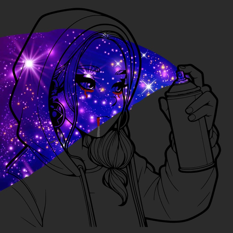 a realistic girl, spray painting