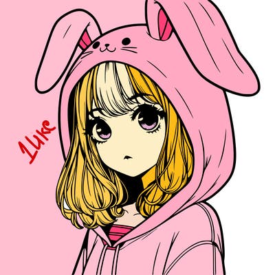 realistic girl wearing a bunny hoodie