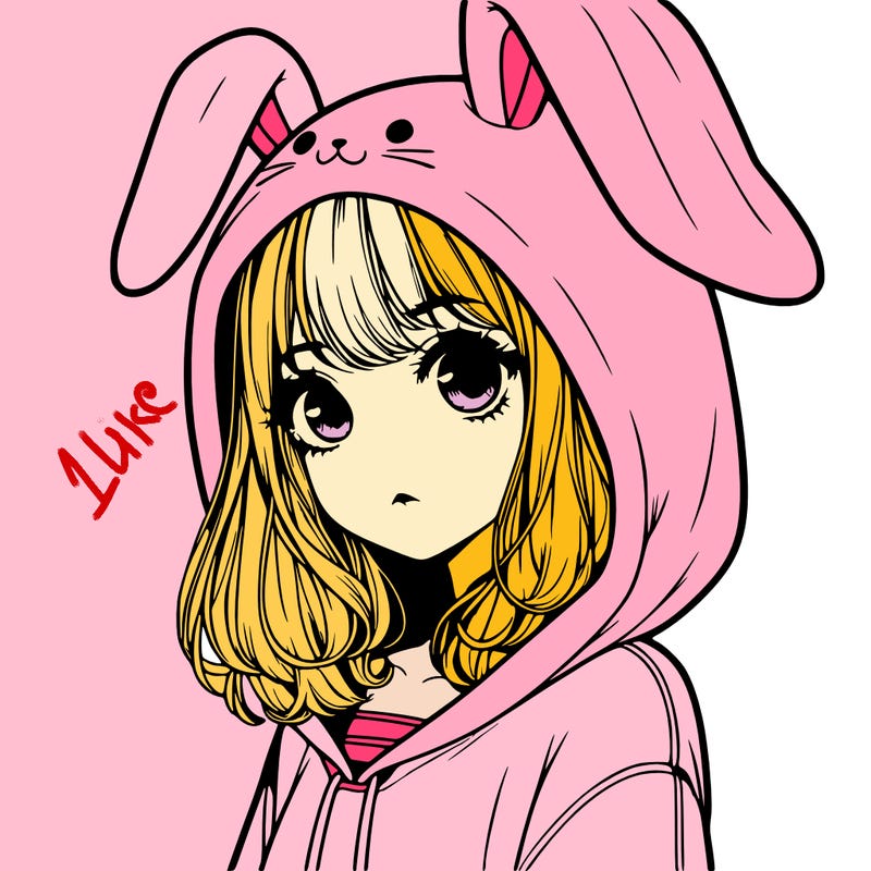 realistic girl wearing a bunny hoodie