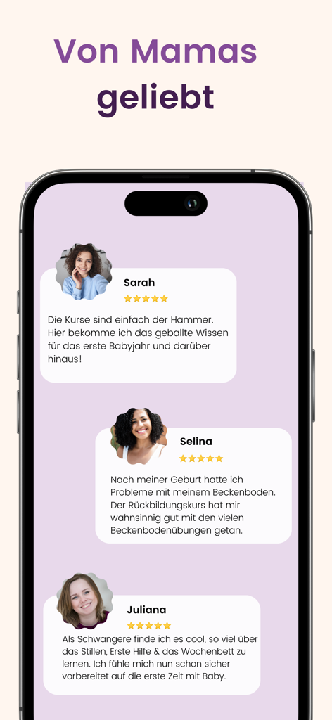 Mama: Stillen Rückbildung - User testimonials and five star reviews from mothers for the Keleya Mama postnatal recovery app