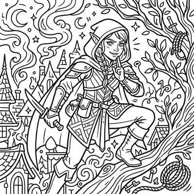 Unleash your creativity with this detailed Elven Rogue coloring page, perfect for seniors who love fantasy. Its clear lines and engaging design offer hours of mindful enjoyment.