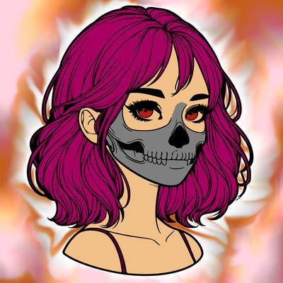 realistic girl with skull