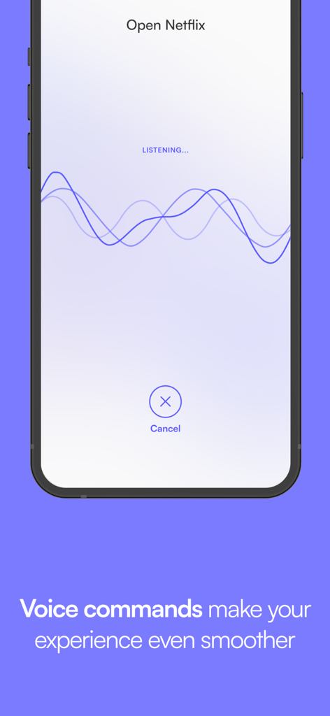 Pantalla de iPhone que muestra la función de comando de voz de la aplicación de control remoto LG TV