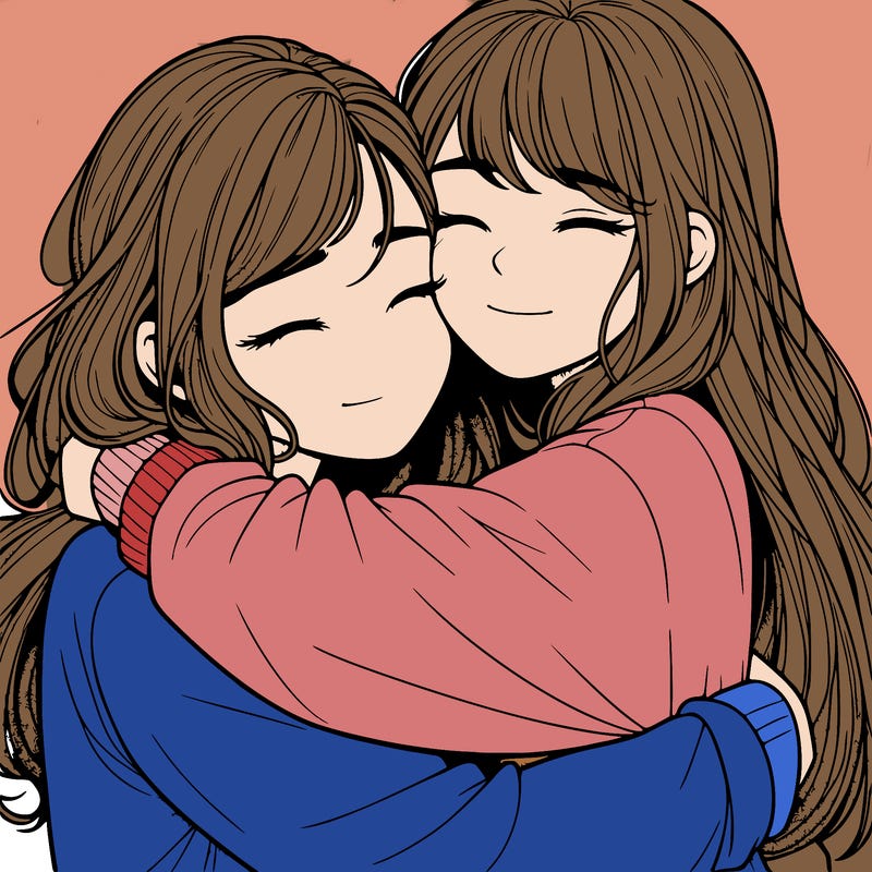 realistic two girls hugging