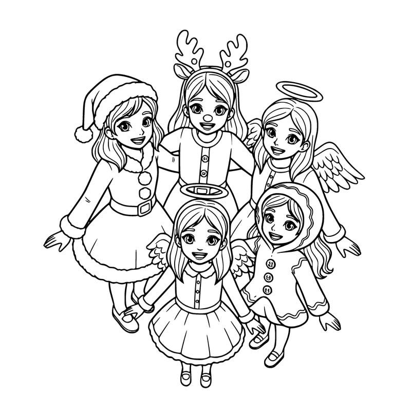 group of 5 girls in christmas costume