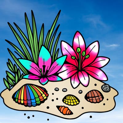 sand, lily, shells
