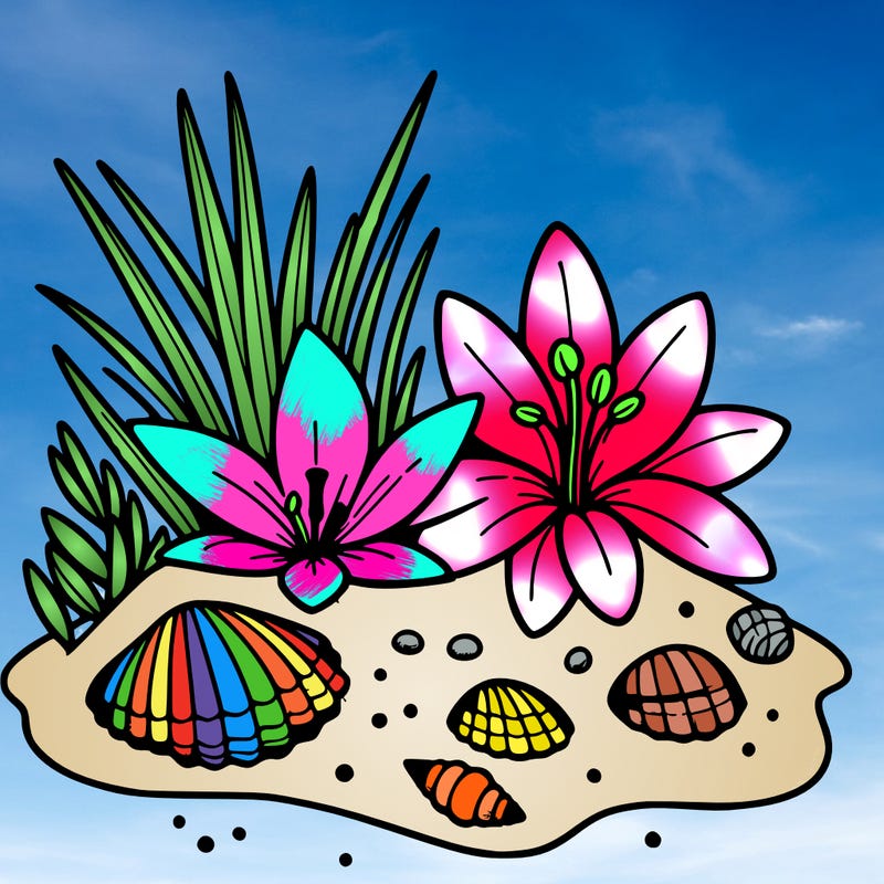 sand, lily, shells